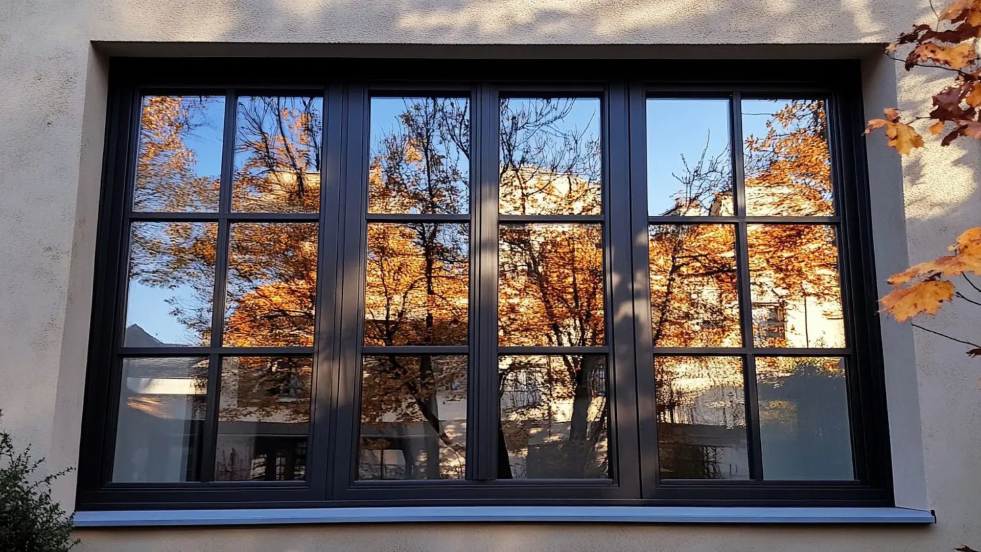 Aluminum windows with large glass panes letting in sunlight